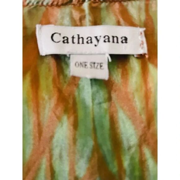 Cathayana Shibori Silk Poncho in Blue Turquoise Green Yellow and Browns - Picture 5 of 8